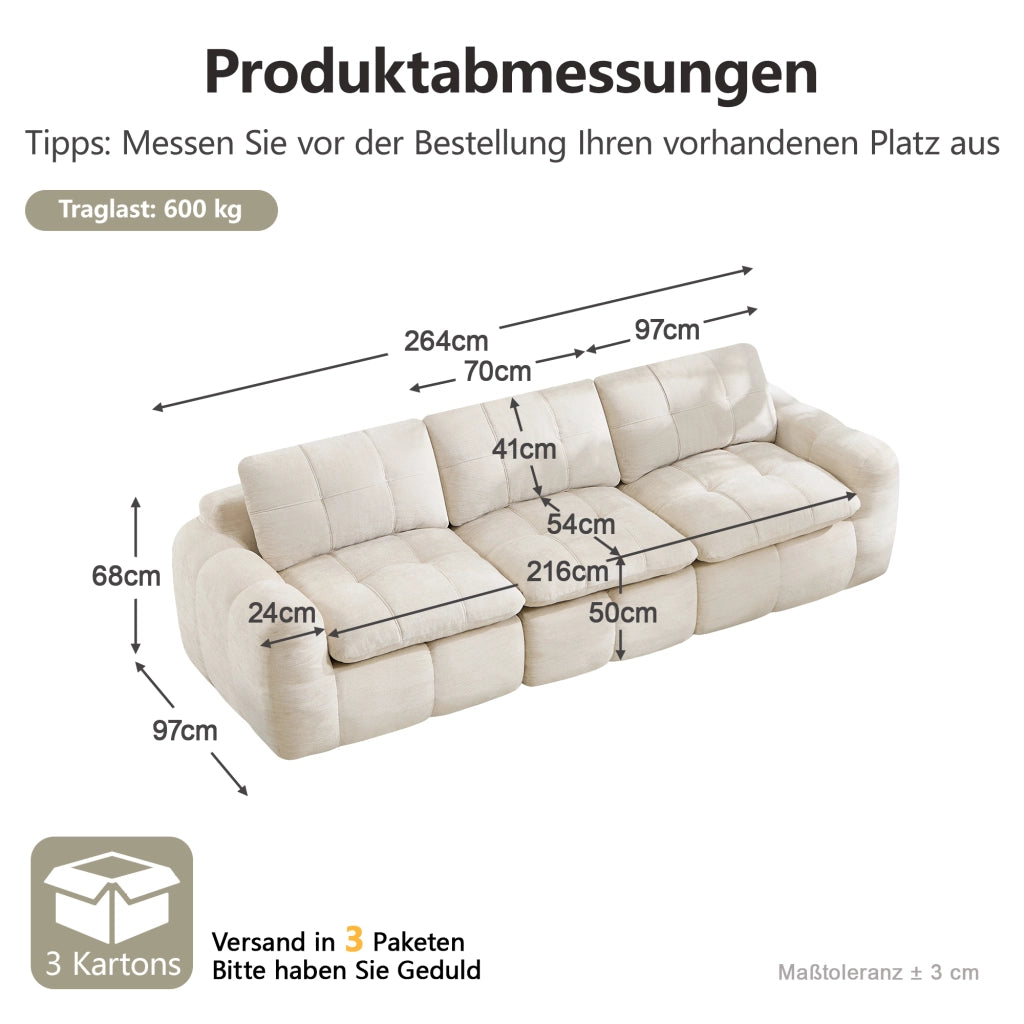 Divano modulare 3 posti - con seduta ergonomica e schienale morbido - in chenille beige