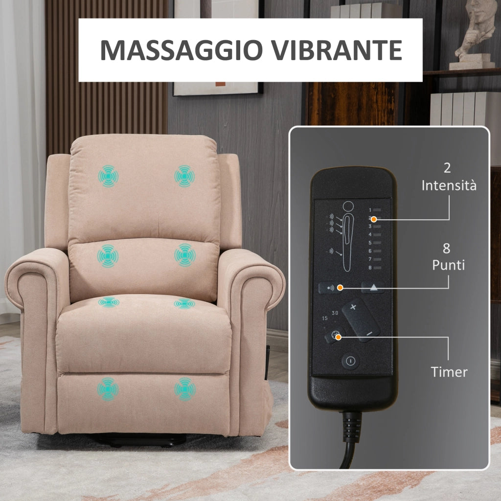 EasyComfort Poltrona Alzapersona Reclinabile fino a 135° con Telecomando e Poggiapiedi, 88x92x106 cm, Marrone Chiaro