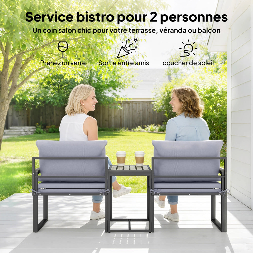 Set salotto giardino 3 pezzi polyrattan grigio ¨C Xylo ¨C 2 poltrone + tavolino con cuscini