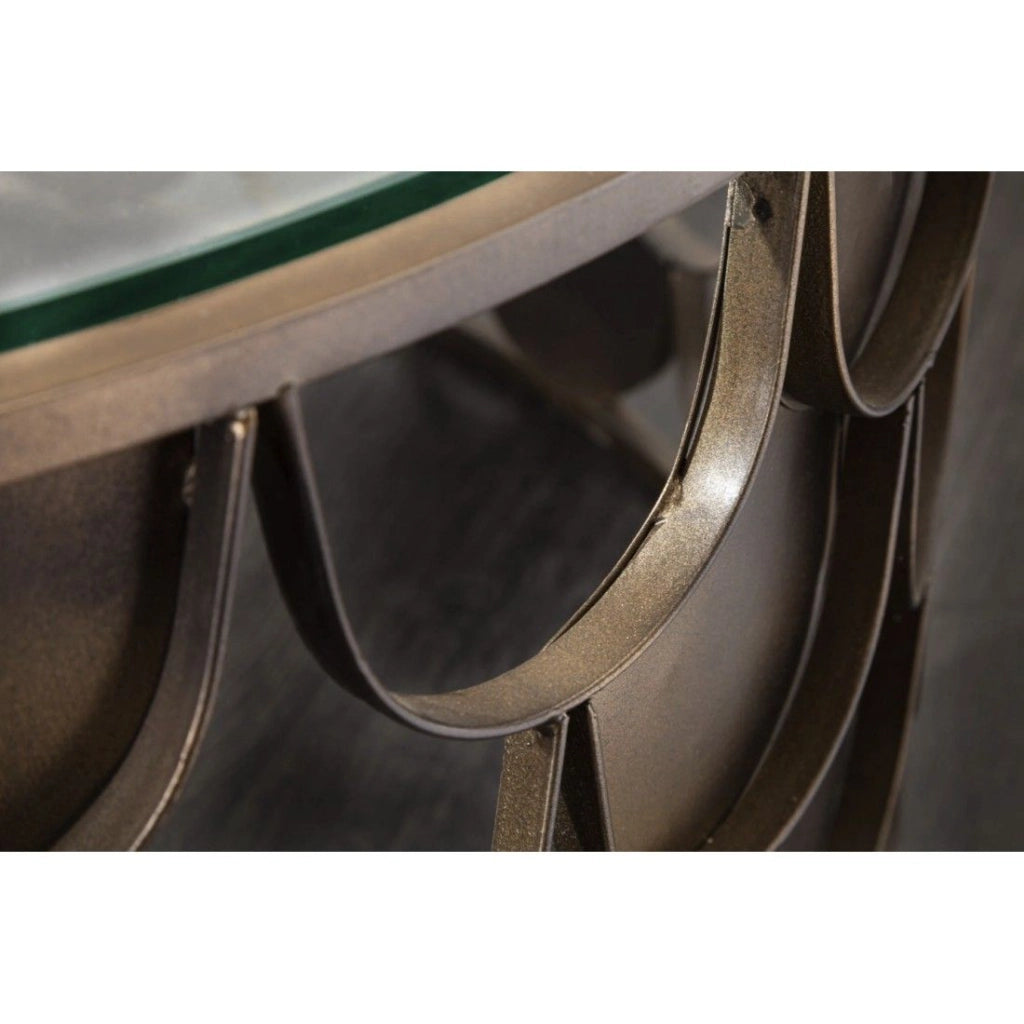 Tavolino basso METRIX rotondo 60 cm bronzo con struttura effetto squama – Tavolino basso design in metallo e vetro temperato
