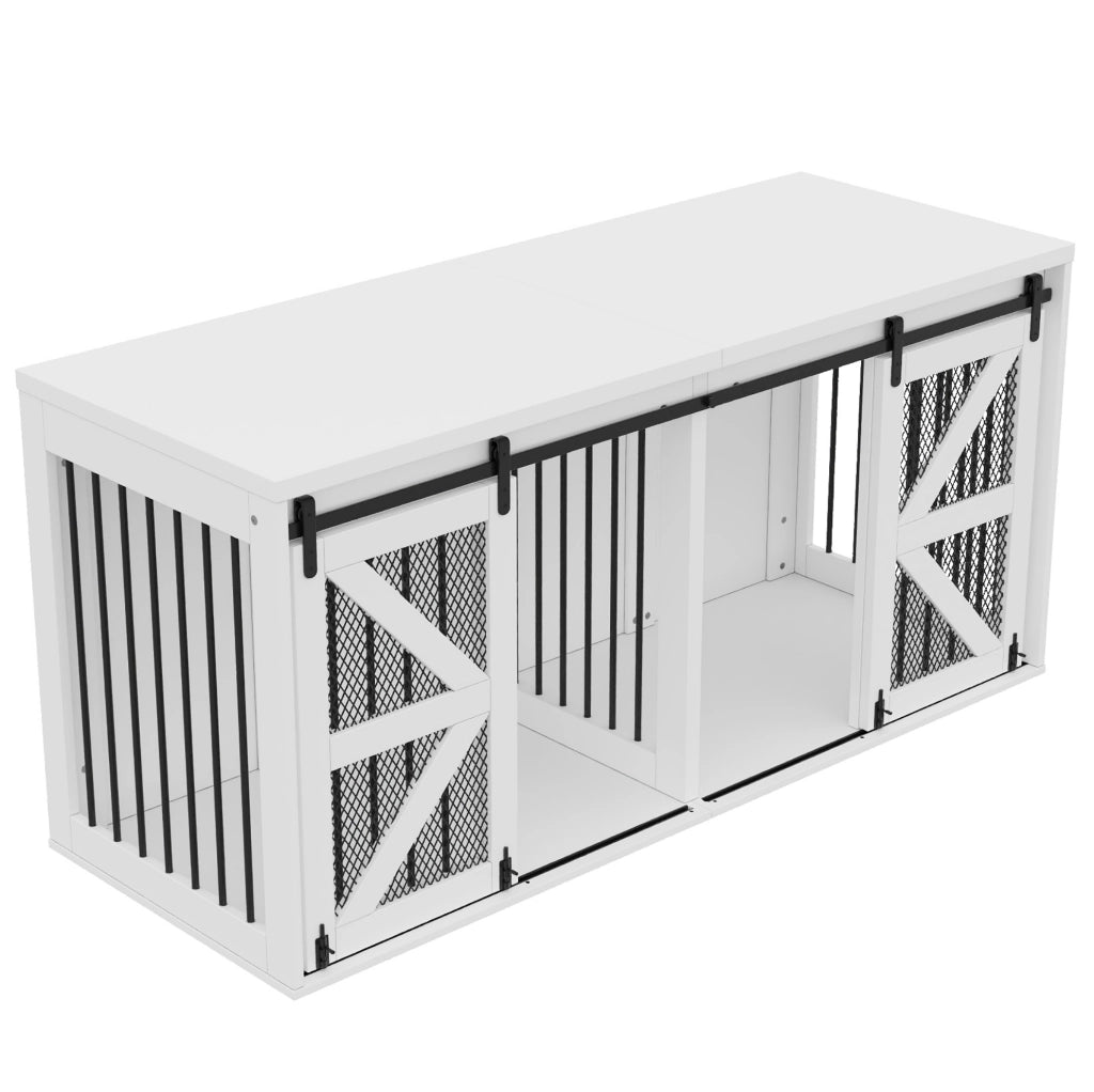 CUCCIA PER CANI Doppio Spazio 160x60x75 cm MDF e Metallo Bianca