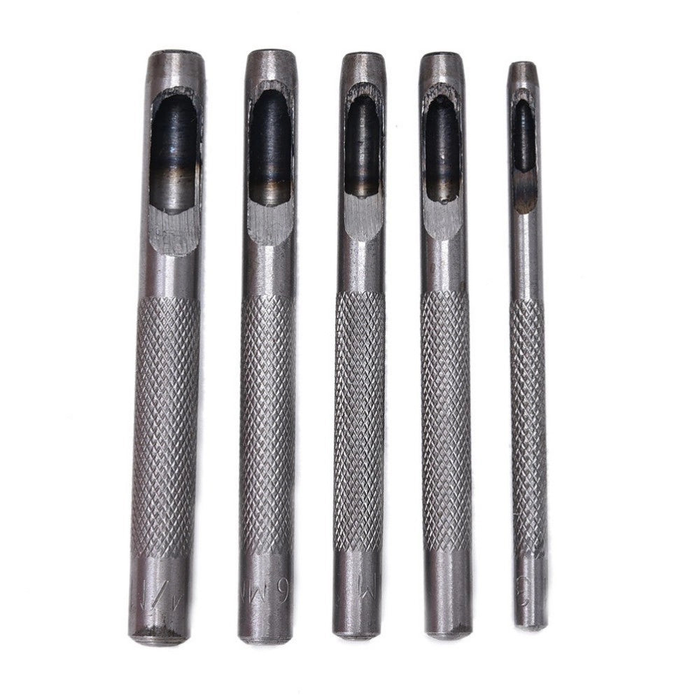 Trade Shop - Fustelle In Acciaio Set 5 Pz Per Cuoio Lamiere Stoffa Plastica Legno Punzoni -
