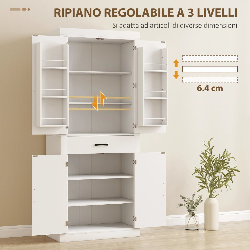 Mobile Cucina Country ¨C Xylo ¨C 2 ante, 6 ripiani, cassetto, legno bianco 76x39.5x183.5 cm