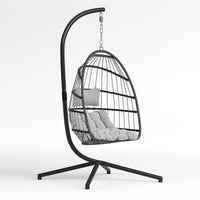 Sedia a Dondolo  Completa di Struttura in Acciaio e Cuscini Sfoderabili Ovetto Modello Annette Richiudibile Poltrona Pensile Sospesa in Rattan