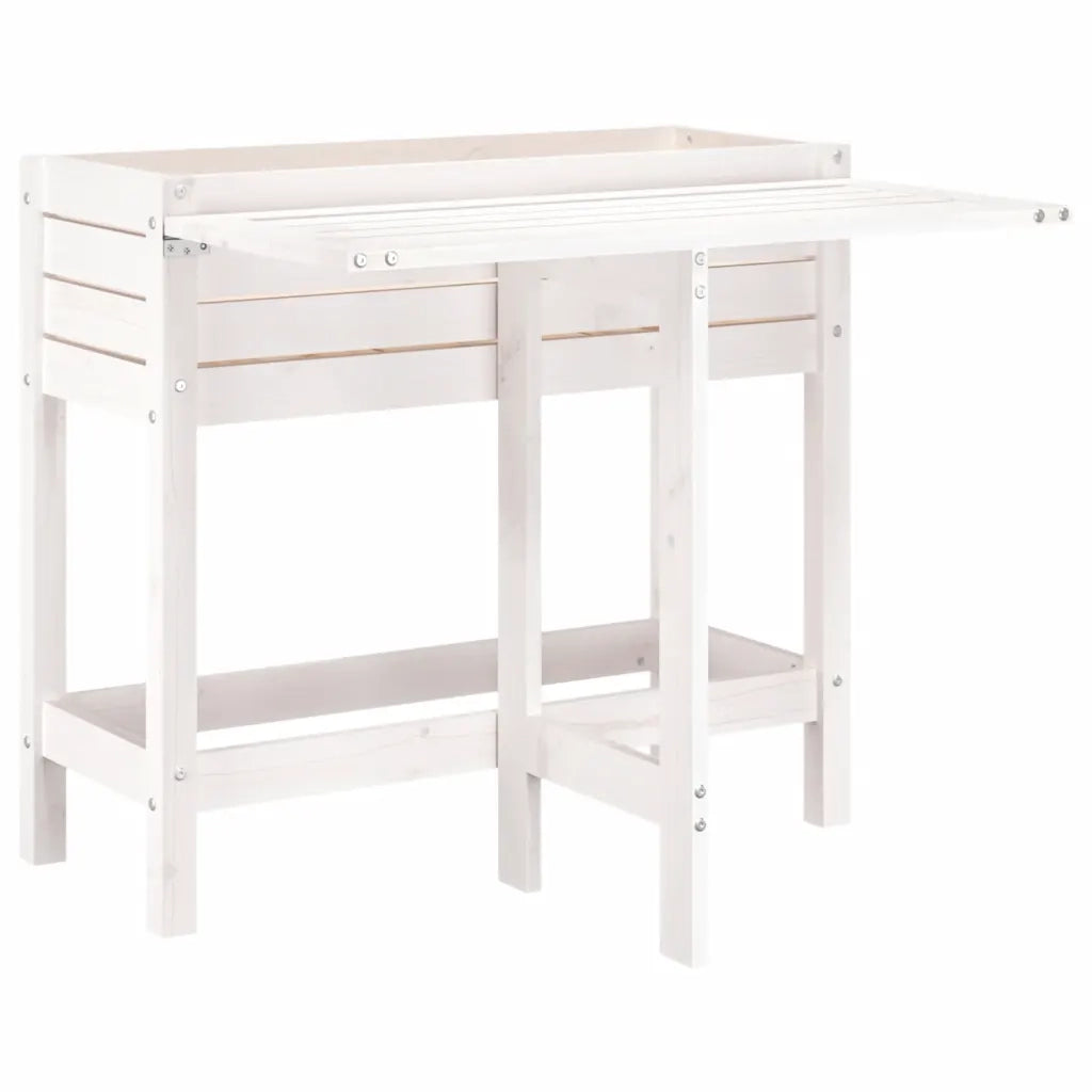 Fioriera | Cassetta per fiori | Vaso Giardino Piano Pieghevole Bianco Legno Massello Pino