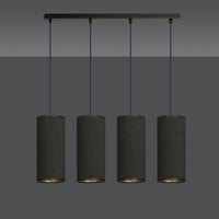 Sospensione 4 Luci Bente In Acciaio Nero E Paralumi Nero E Oro