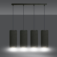 Sospensione 4 Luci Bente In Acciaio Nero E Paralumi Nero E Oro