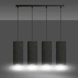 Sospensione 4 Luci Bente In Acciaio Nero E Paralumi Nero E Oro