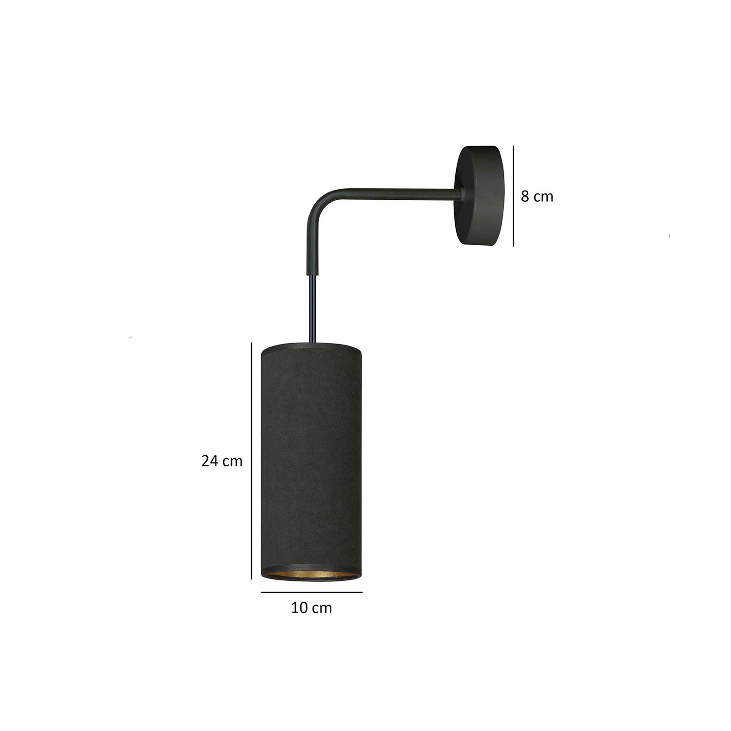 Applique 1 Luce Bente In Acciaio Nero E Paralume Nero E Oro