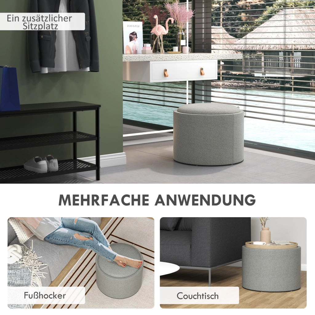 Poltrona imbottita con poggiapiedi ¨C Minimal ¨C Grigio/Naturale 56x56x42 cm