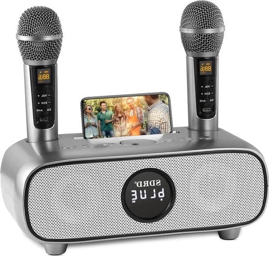 Impianto karaoke per adulti con Bluetooth e 2 microfoni - Systema PA portatile - Per uso domestico con holder per smartphone/USB/TF/ingresso AUX impianto karaoke per adulti