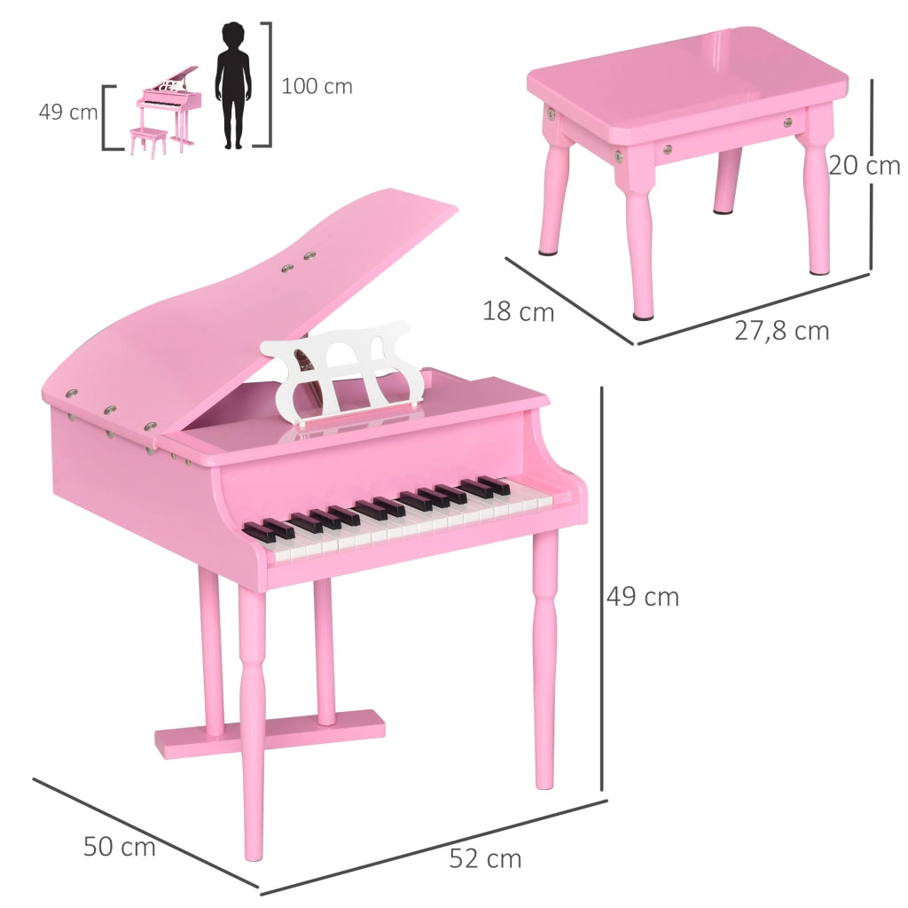Pianoforte giocattolo 30 tasti ¨C Xylo ¨C legno MDF rosa con sgabello e leggio