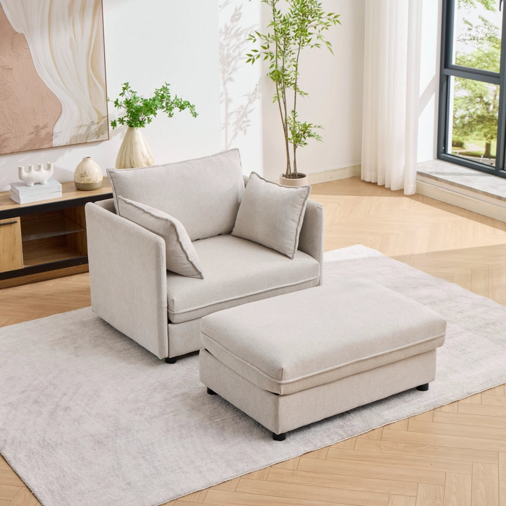 Poltrona lounge modulare con pouf contenitore in velluto Altay beige