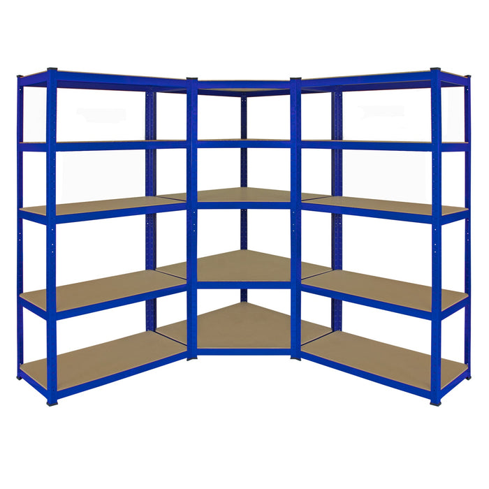 1 Scaffale ad Angolo & 2 Scaffali T-Rax in Acciaio Senza Bulloni Blu