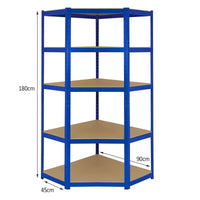 Scaffale ad Angolo in Acciaio Senza Bulloni T-Rax Blu Largo 90cm per Garage