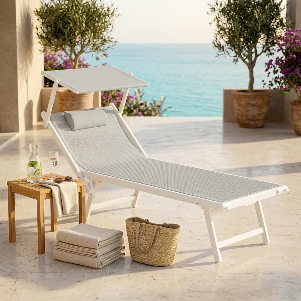 Tempo Style - Lettino Prendisole Grigio con Parasole e telaio bianco
