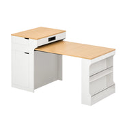 Tavolo allungabile con 2 cassetti e prese; per cucina; in MDF e vetro; bianco