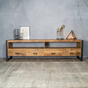 Mobile TV con 4 ripiani 220x45x60 cm in legno di mango e metallo