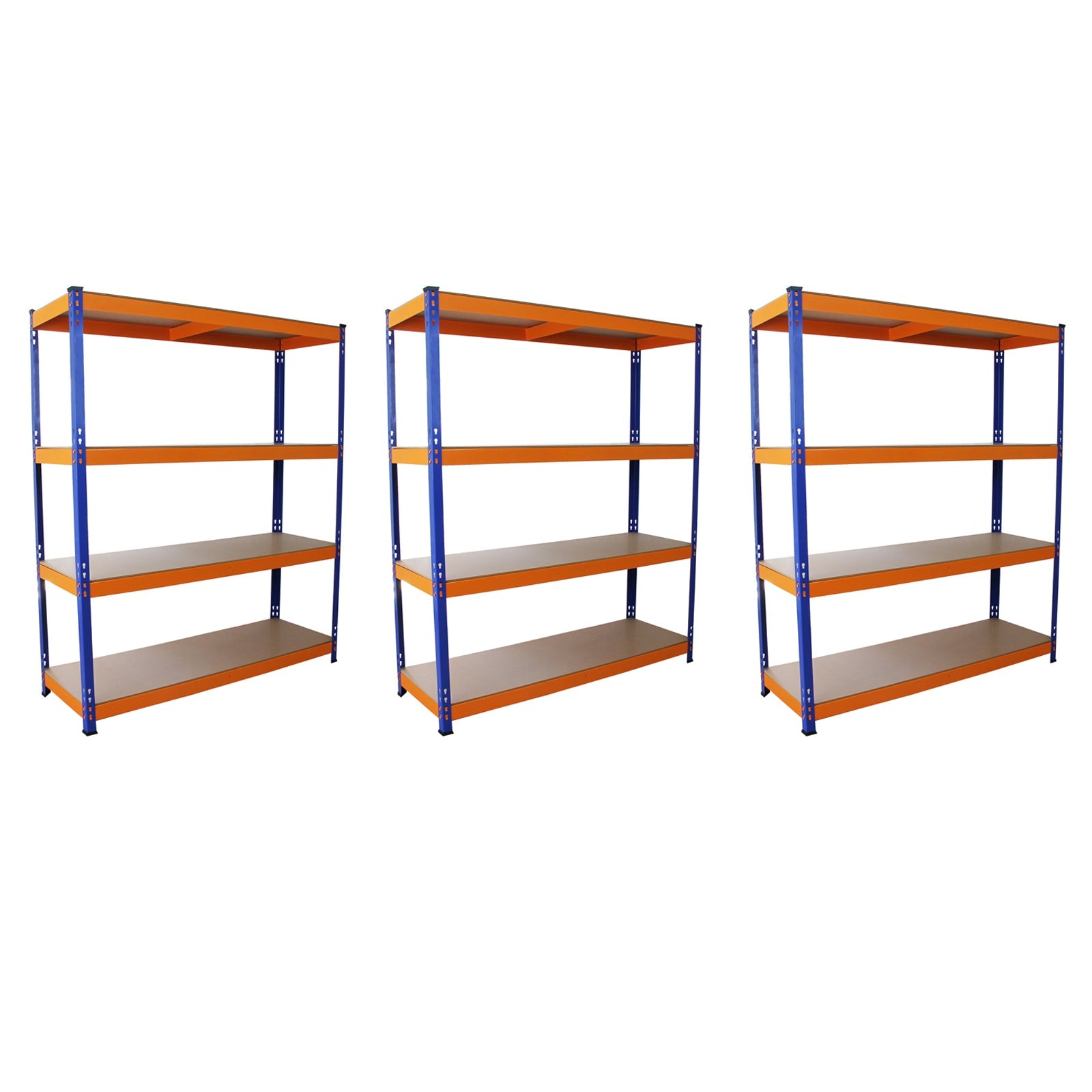 3 Scaffali in Acciaio Senza Bulloni S-Rax Blu e Arancione Larghi 150cm Magazzino