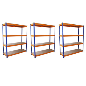 3 Scaffali in Acciaio Senza Bulloni S-Rax Blu e Arancione Larghi 150cm Magazzino