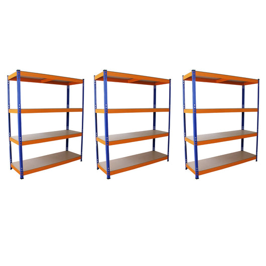 3 Scaffali in Acciaio Senza Bulloni S-Rax Blu e Arancione Larghi 150cm Magazzino
