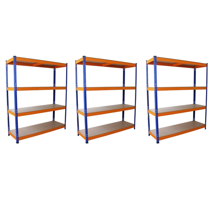3 Scaffali in Acciaio Senza Bulloni S-Rax Blu e Arancione Larghi 150cm Magazzino