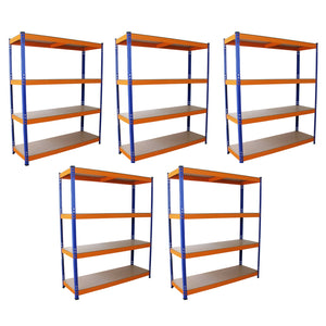 5 Scaffali in Acciaio Senza Bulloni S-Rax Blu e Arancione Larghi 150cm Magazzino