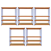 5 Scaffali in Acciaio Senza Bulloni S-Rax Blu e Arancione Larghi 150cm Magazzino