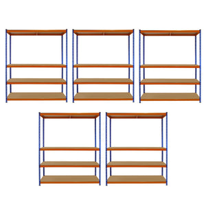 5 Scaffali in Acciaio Senza Bulloni S-Rax Blu e Arancione Larghi 150cm Magazzino