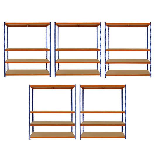 5 Scaffali in Acciaio Senza Bulloni S-Rax Blu e Arancione Larghi 150cm Magazzino