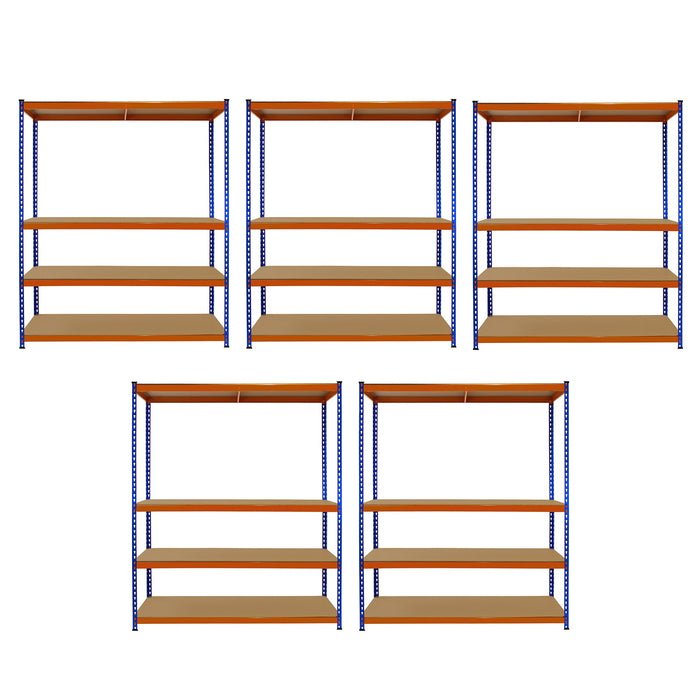 5 Scaffali in Acciaio Senza Bulloni S-Rax Blu e Arancione Larghi 150cm Magazzino