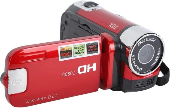 Camera da Vlogging Full HD 1080P 16MP con Schermo Rotativo 2.7 Pollici - Rosso.