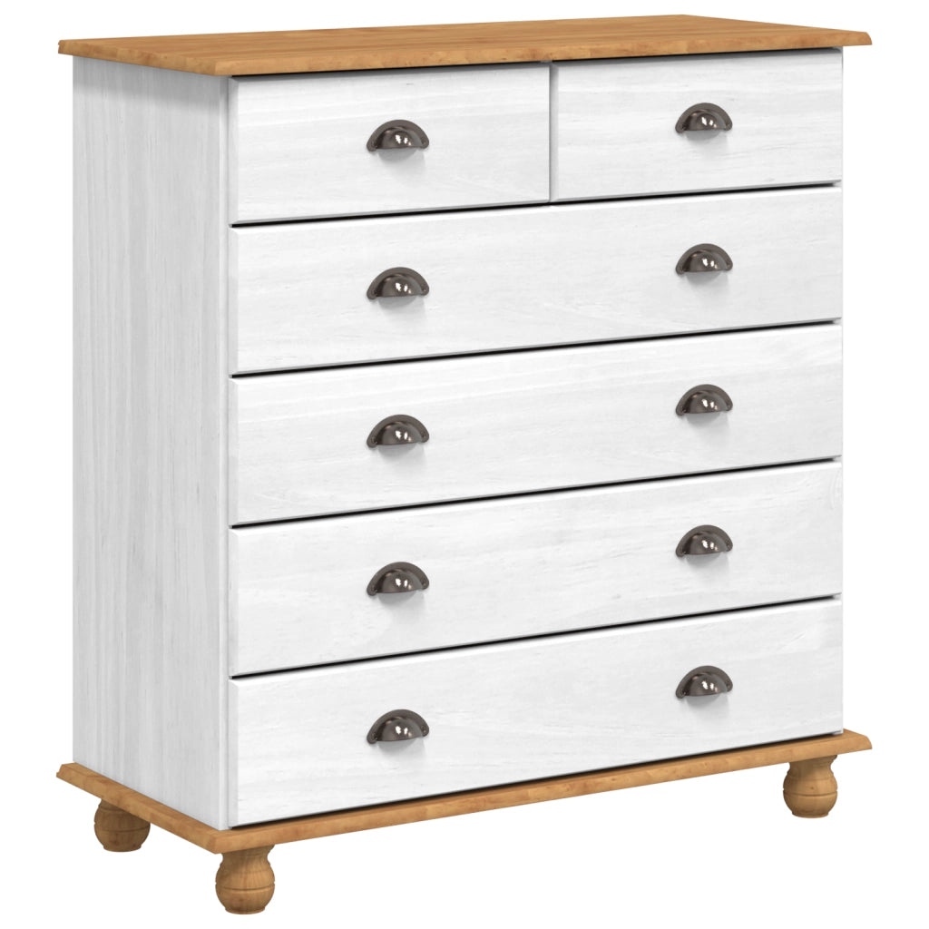 Cassettiera "ASKIM" Bianca 91x40x95,5 cm in Legno Massello di Pino