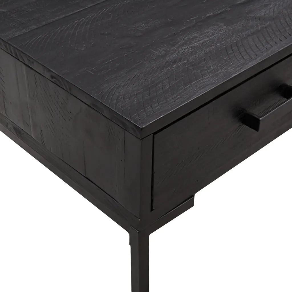 Tavolino Nero 90x50x35 cm Legno Massello di Pino Riciclato cod mxl 16075