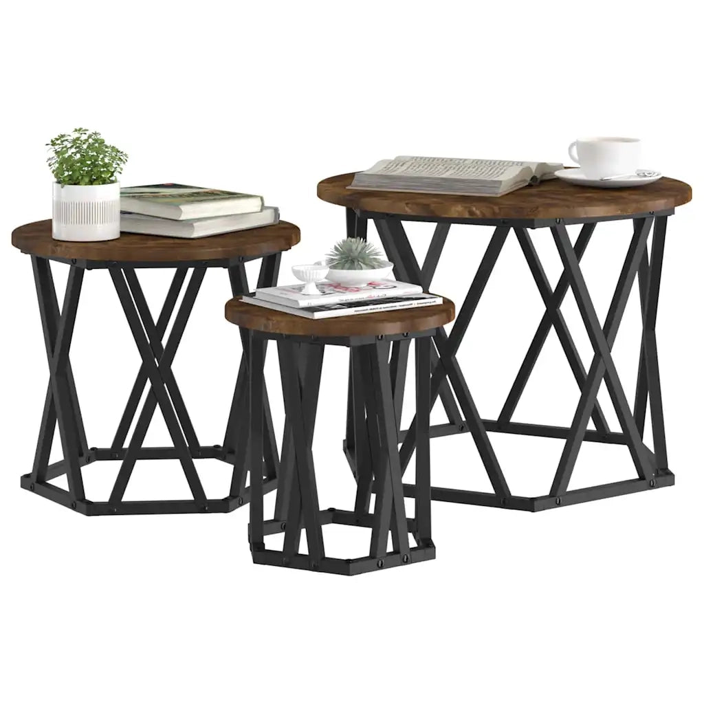 Tavolo Laterale Nesting 3 pcs Rovere fumé 868257