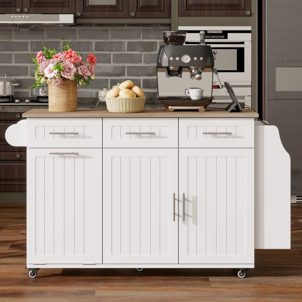 Isola cucina con piano estraibile e prese - per cucina - in MDF - 120×40(70)×90 cm - bianco