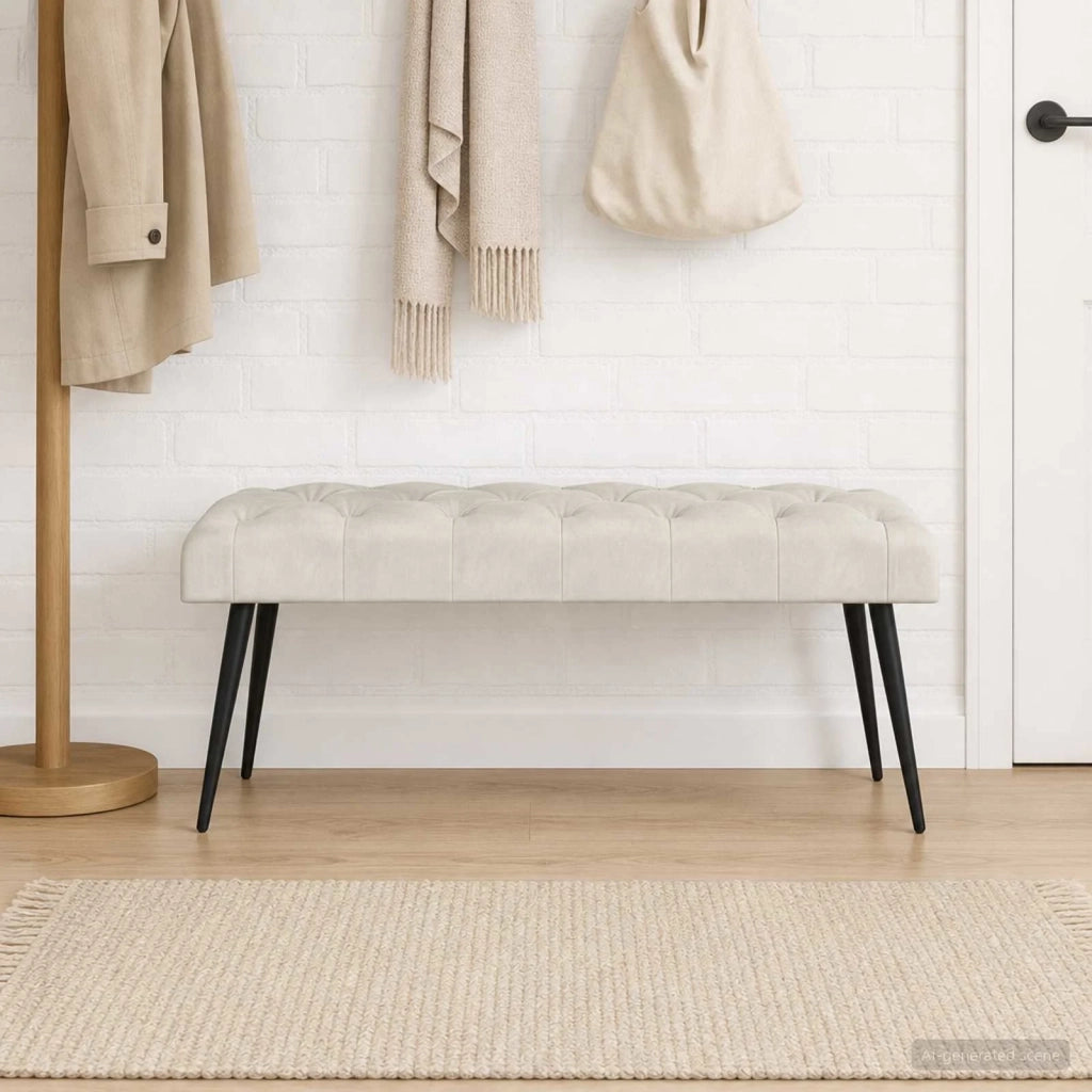 Panchina con bottoni imbottiti Crema 110 x 40 x 46 cm Velluto 42038579