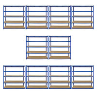 10 Scaffali in Acciaio Senza Bulloni T-Rax Blu Larghi 160cm per Magazzino e Box