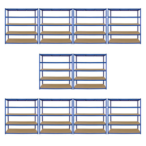 10 Scaffali in Acciaio Senza Bulloni T-Rax Blu Larghi 160cm per Magazzino e Box
