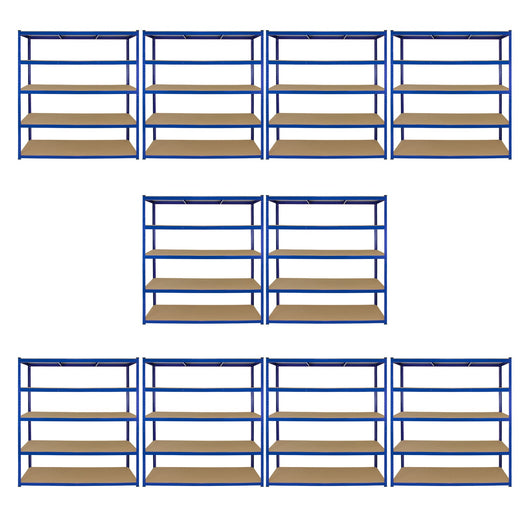 10 Scaffali in Acciaio Senza Bulloni T-Rax Blu Larghi 160cm per Magazzino e Box