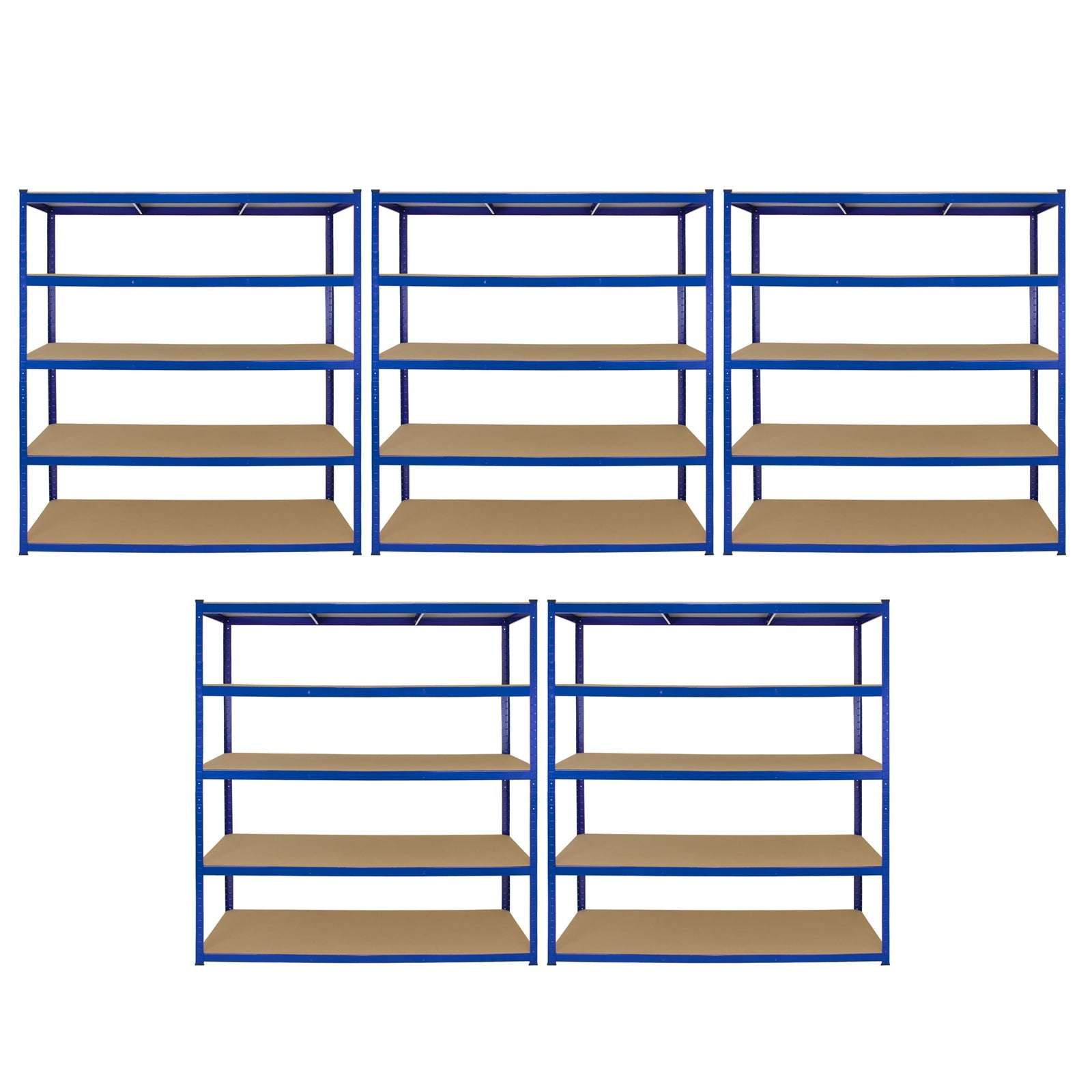 5 Scaffali in Acciaio Senza Bulloni T-Rax Blu Larghi 160cm per Magazzino e Box