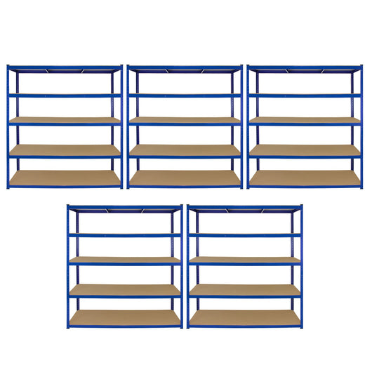 5 Scaffali in Acciaio Senza Bulloni T-Rax Blu Larghi 160cm per Magazzino e Box