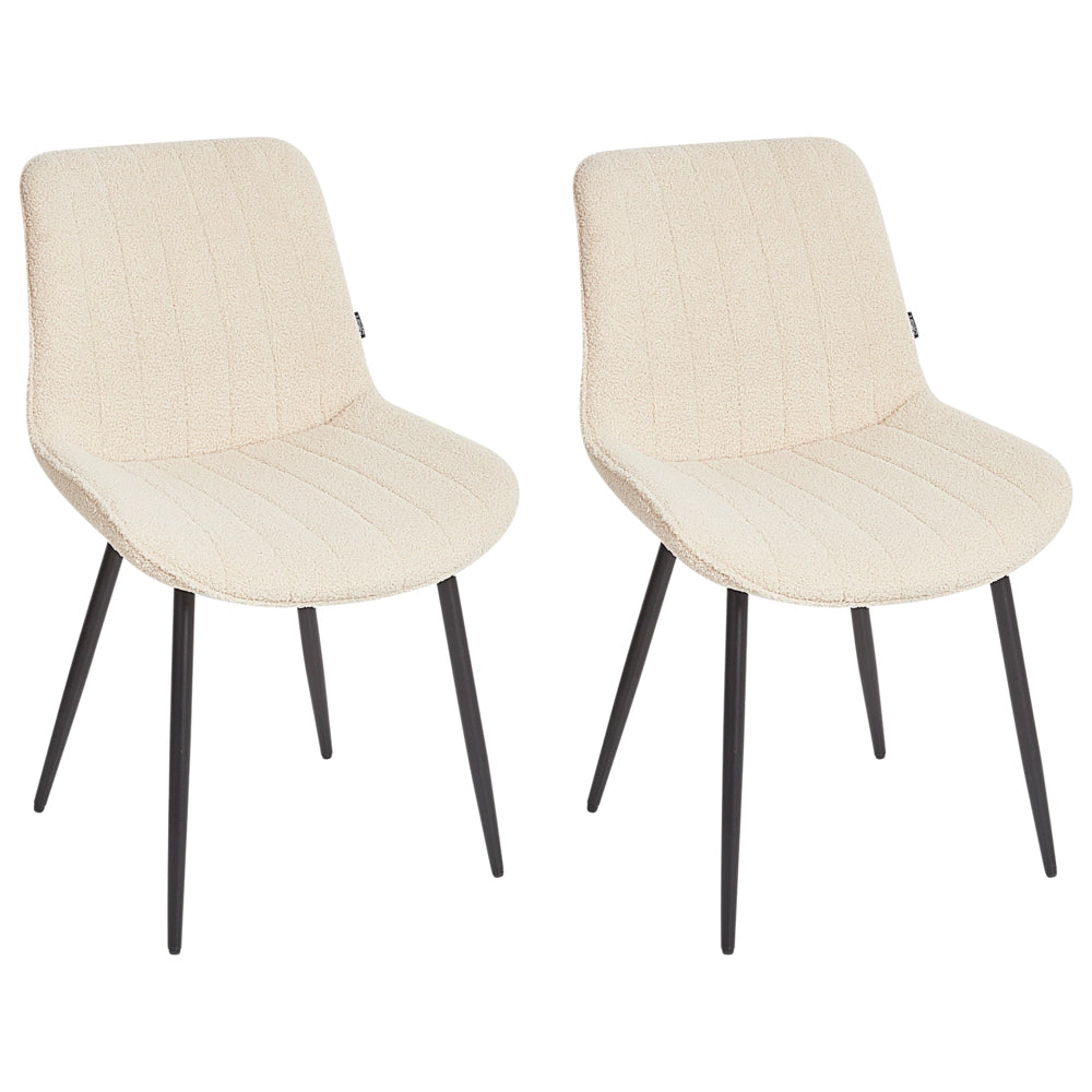 Set di 2 sedie da pranzo in tessuto bouclè beige chiaro con gambe in acciaio nero senza braccioli set da pranzo salotto soggiorno moderno