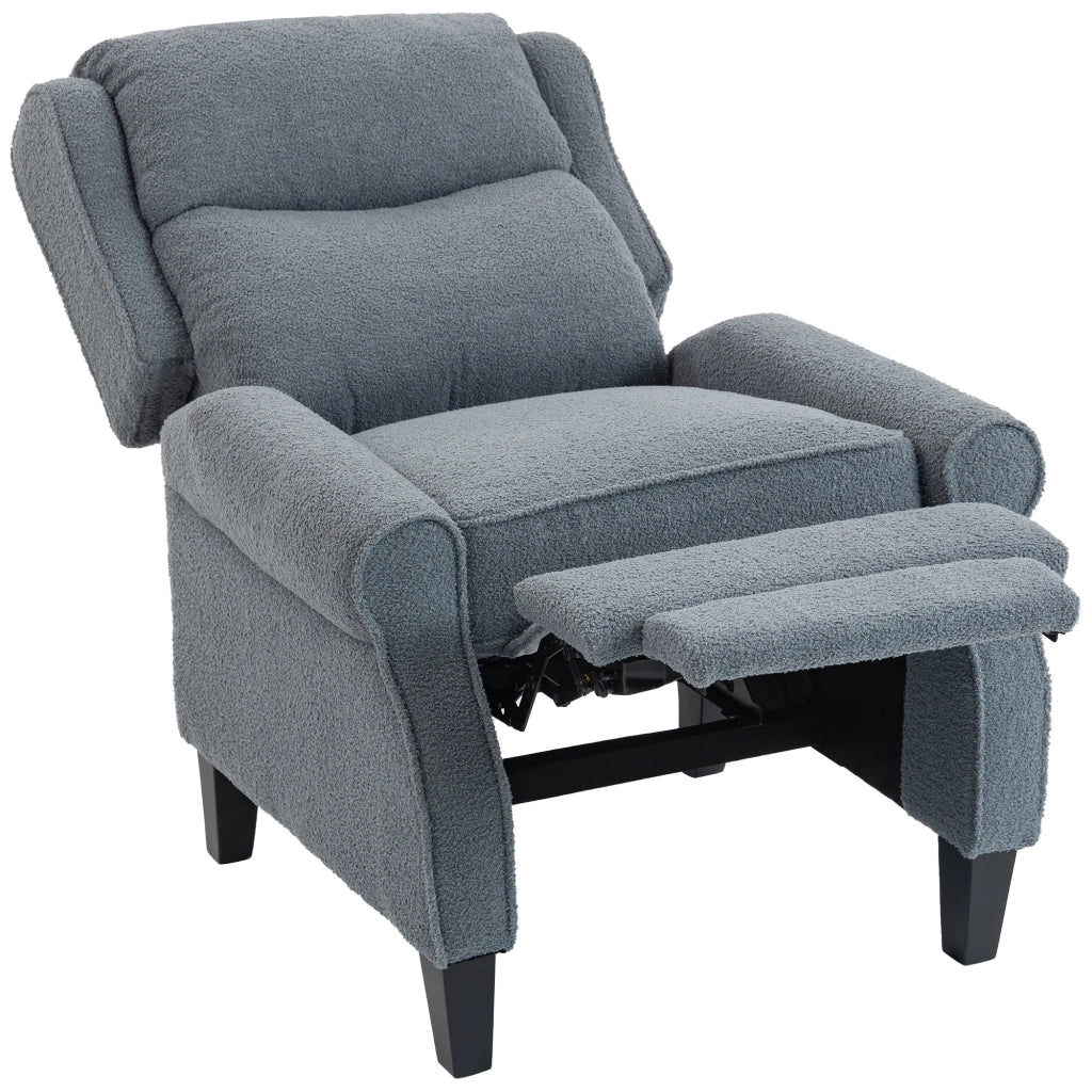 Fauteuil Inclinable en Polaire Teddy Repose-Pieds Extensible Gris