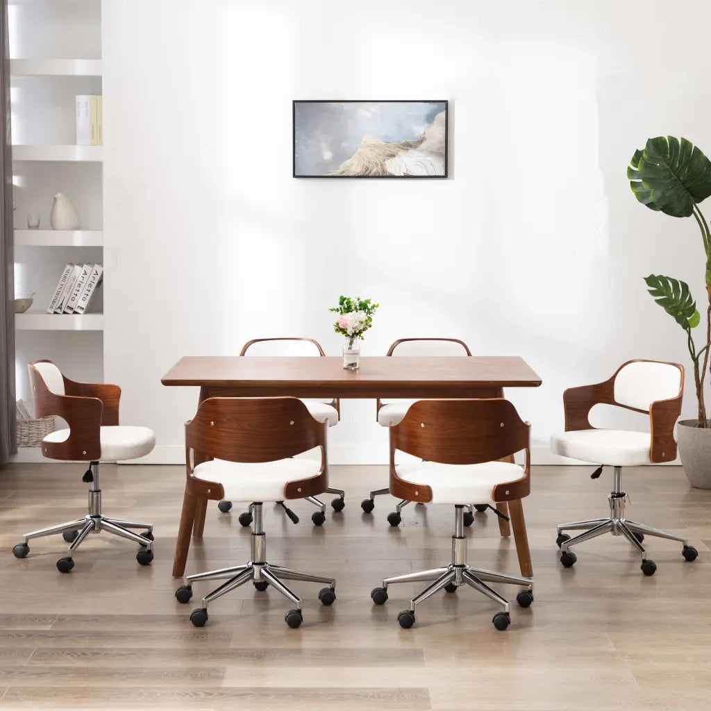Sedie da Pranzo Girevoli 6 pz Bianche Legno Curvo e Similpelle 3054931