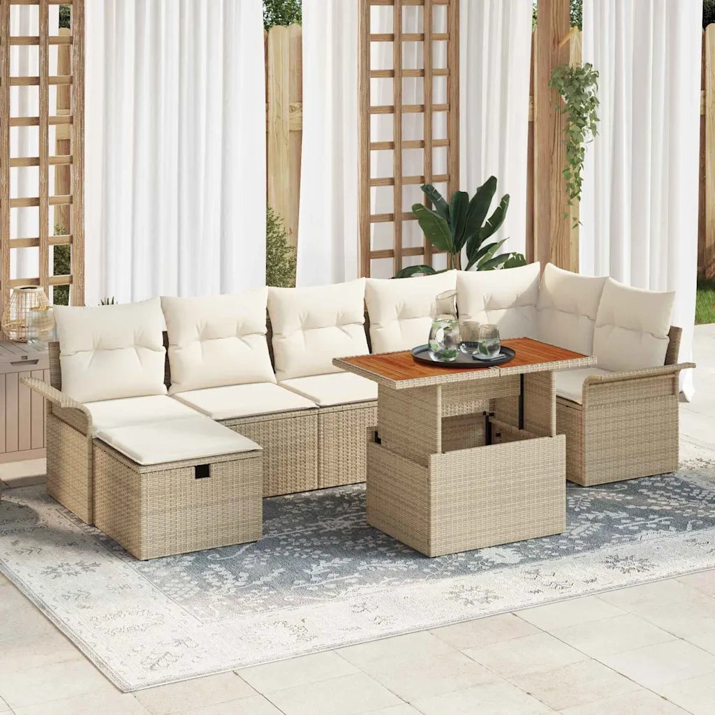 Set Divano da Giardino con cuscino 8 pcs Beige polyrattan 3359921