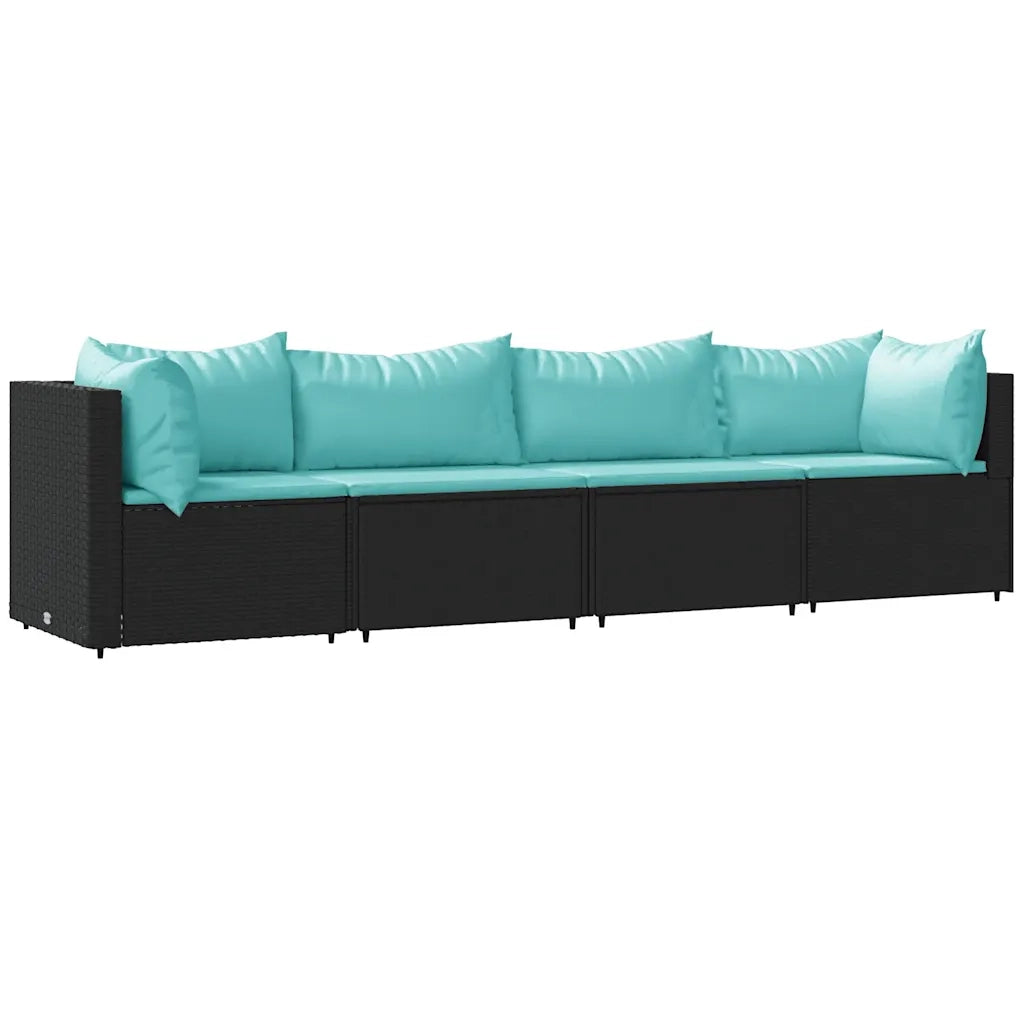 Set Divani da Giardino 4 pz con Cuscini Nero in Polyrattan 319800