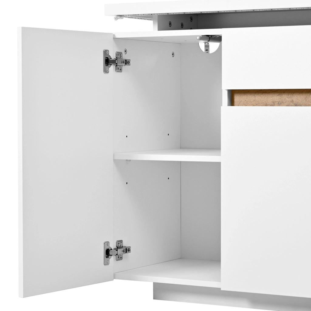 Credenza con illuminazione LED; 1 cassetto e 4 ante; 140x40x80 cm; bianca