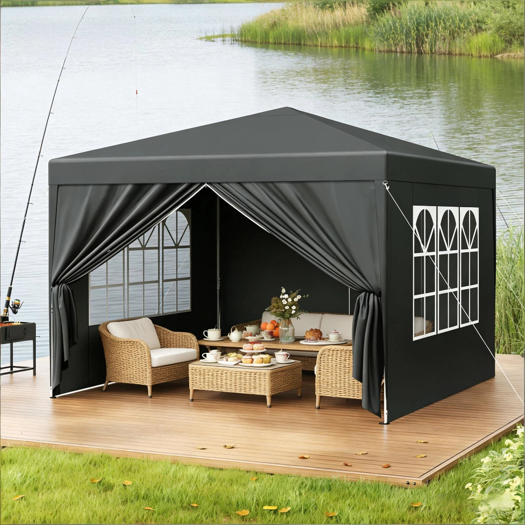 Pavillon Da Giardino Pieghevole 3x3 M Antracite Ferro E Tessuto Oxford Per Esterni Con Altezza Regolabile