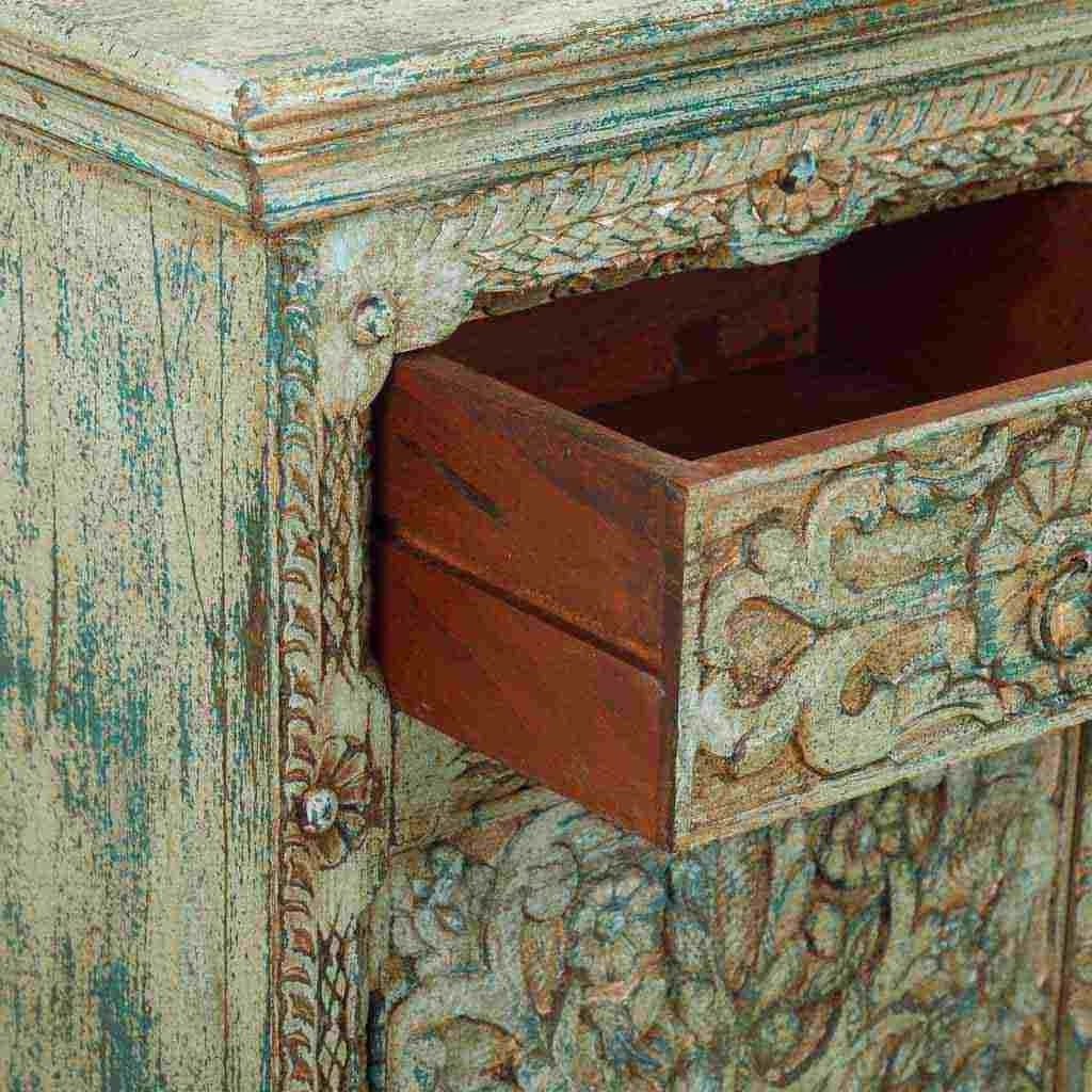 Credenza in legno intagliato verde 147x45x96h